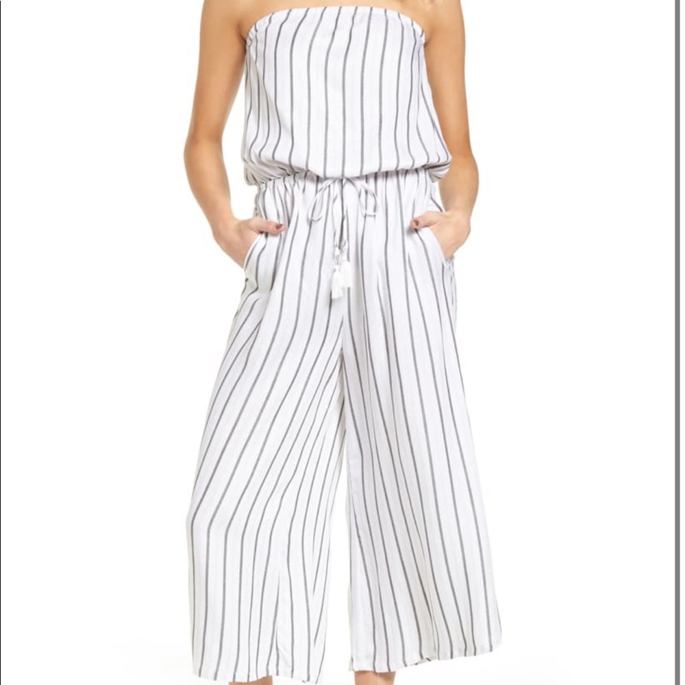 Mimi Chica Striped Strapless Jumpsuit, M